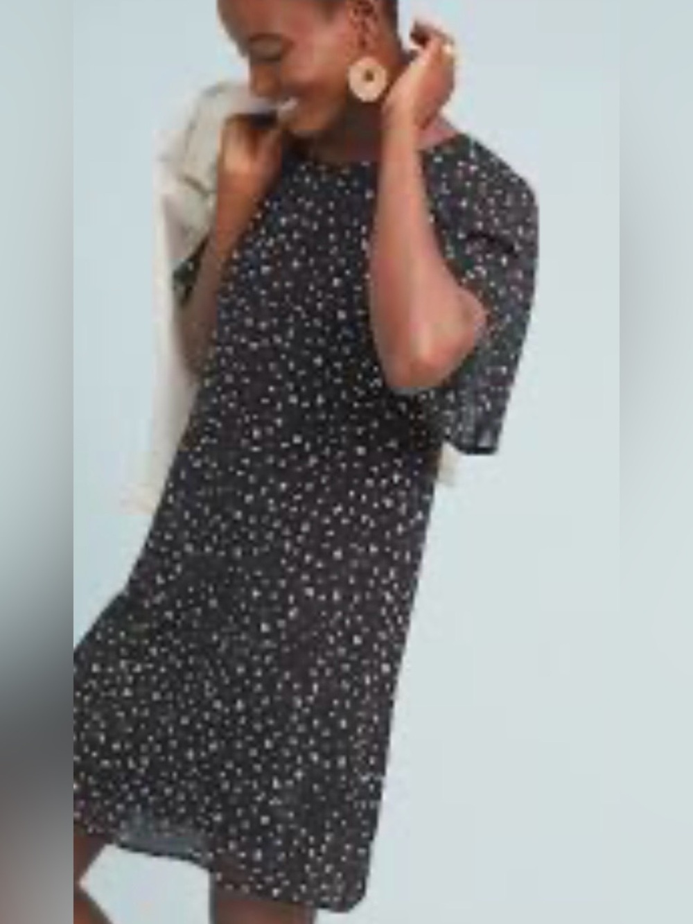 Anthropologie Cloth & Stone Black Mini Shift Dress With Heart Flecks Size M